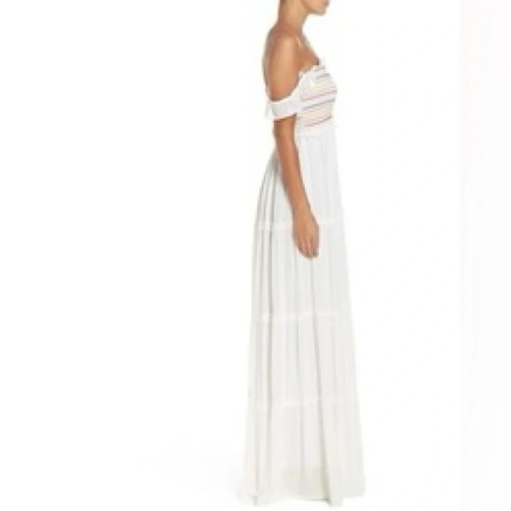 NWT Tory Burch Smocked Rainbow White Maxi Dress sz XS